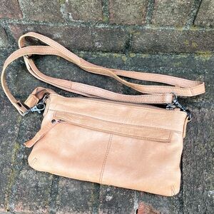 Vilenca Holland Stainwash Tan Soft Leather Adjustable multi Zipper Crossbody bag